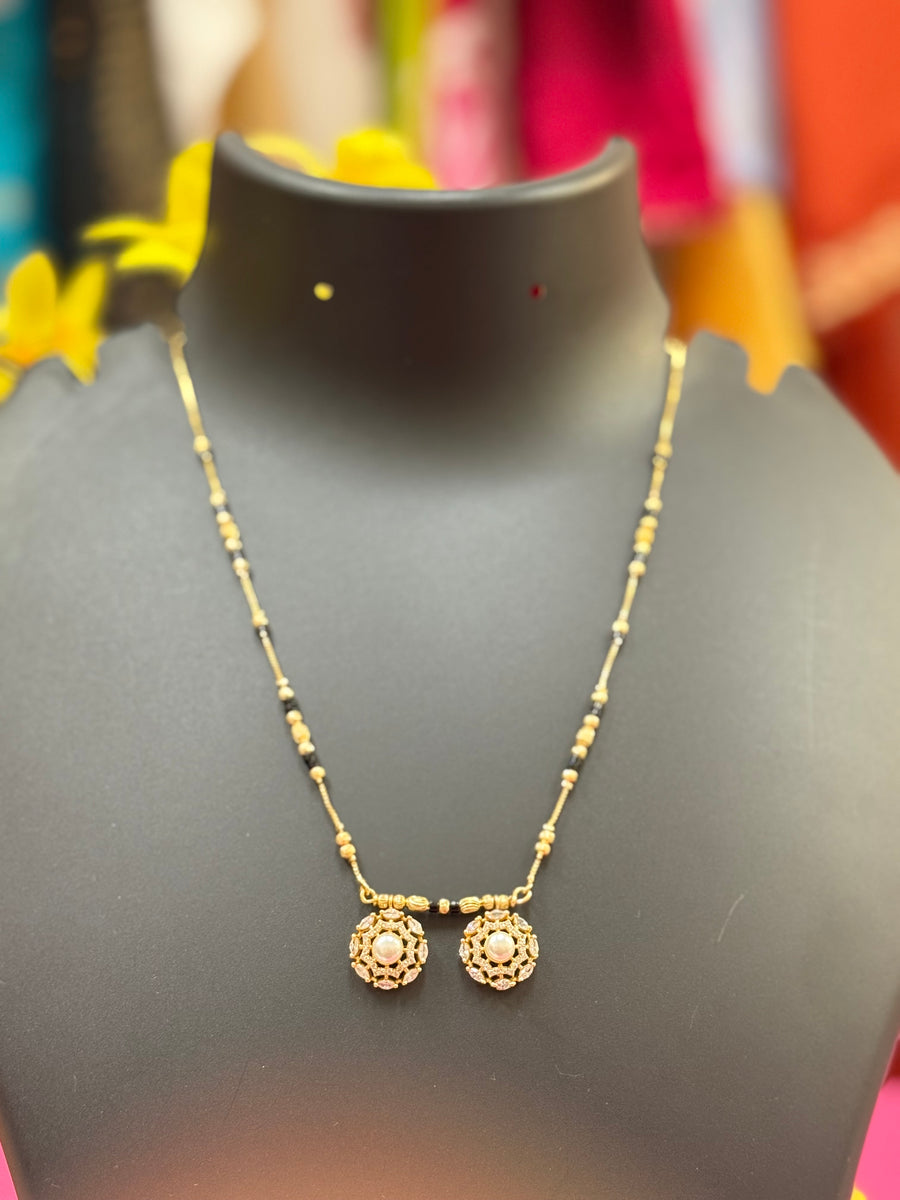 Black Beads with CZ Pendant Design 1