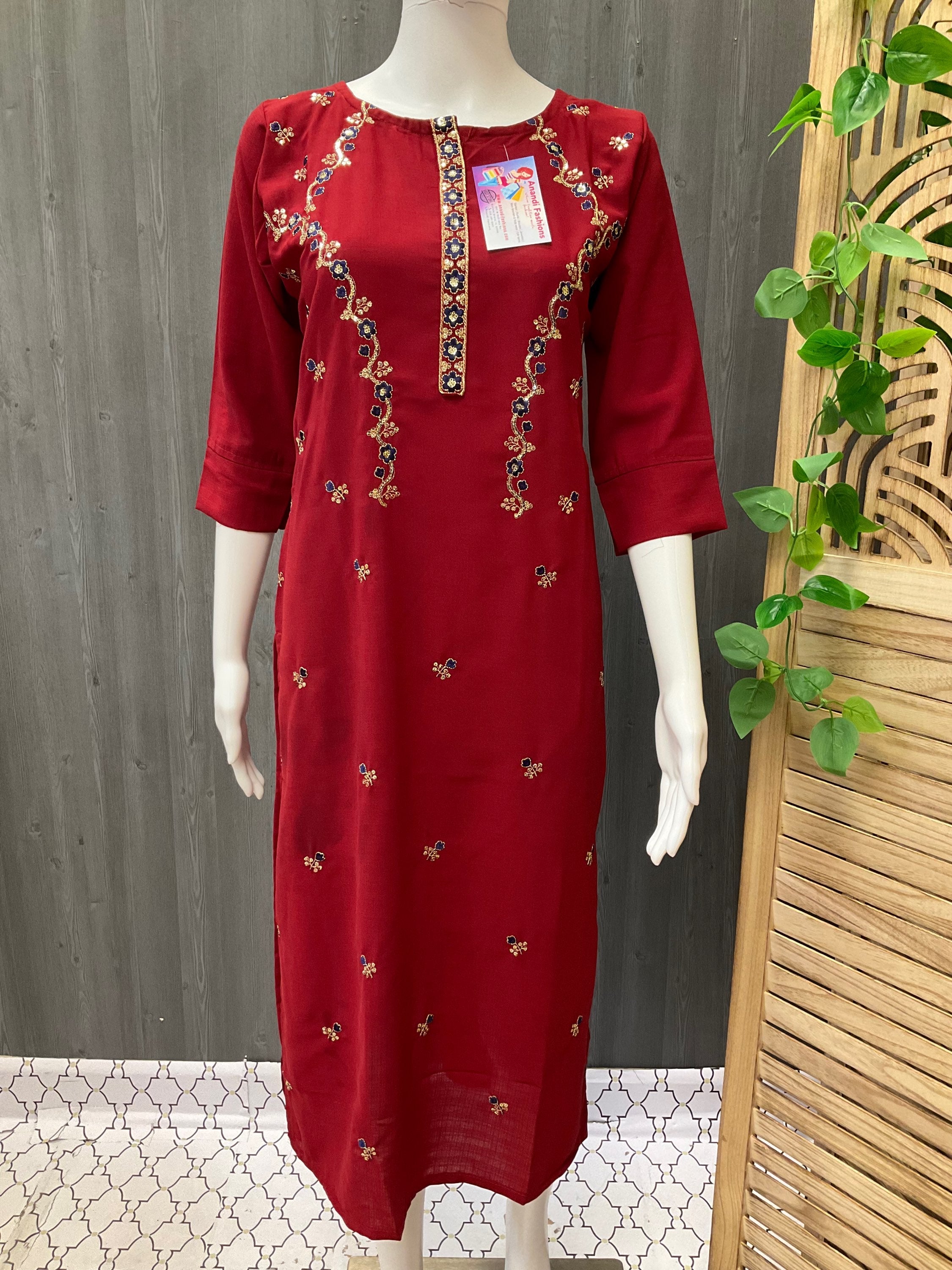 Embroidery Work Red Kurti- Size 38/US XS image 0