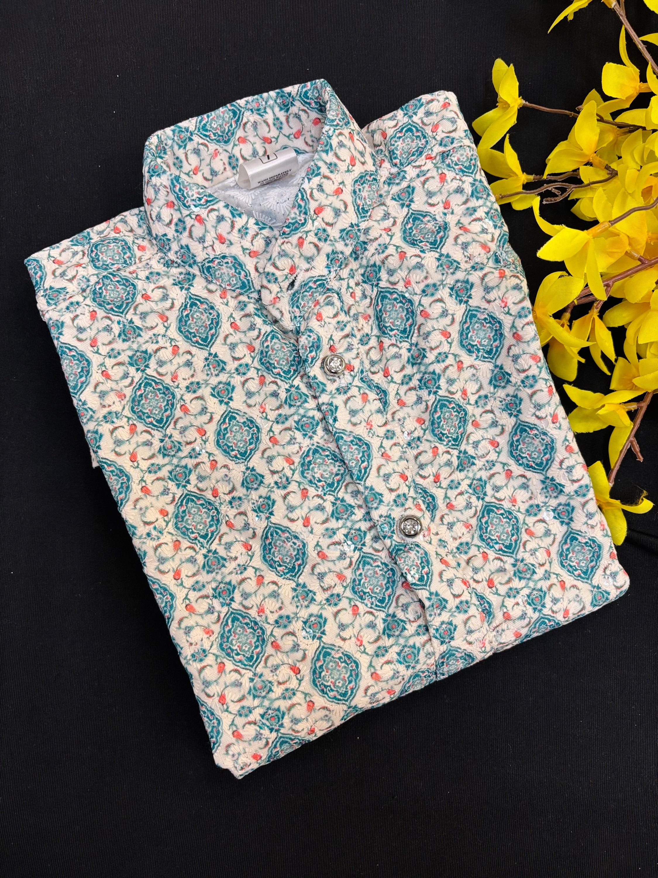 Digital Print Boys Kurta set with Chikankari work image 1