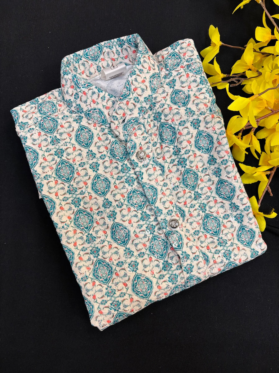 Digital Print Boys Kurta set with Chikankari work