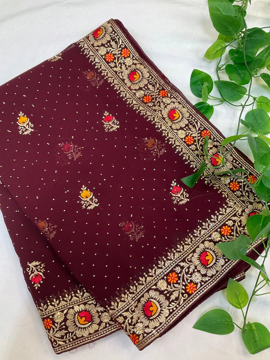 Fancy Party Wear Georgette Saree - Elegant Lightweight Saree