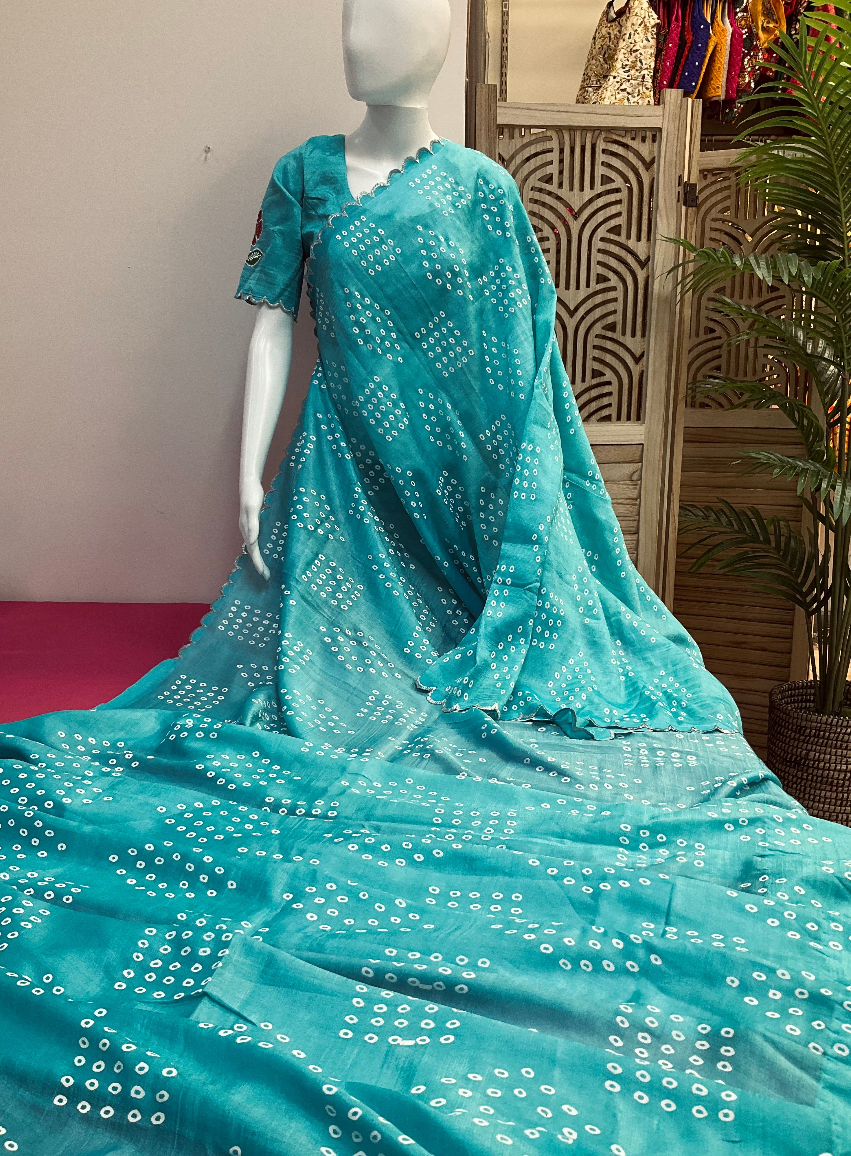 Blue Mangalagiri Silk saree with Stitched Blouse