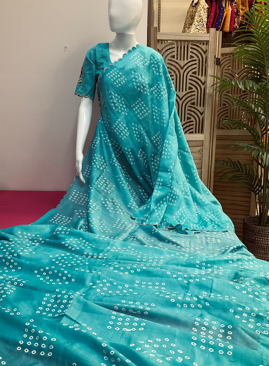 Blue Mangalagiri Silk saree with Stitched Blouse