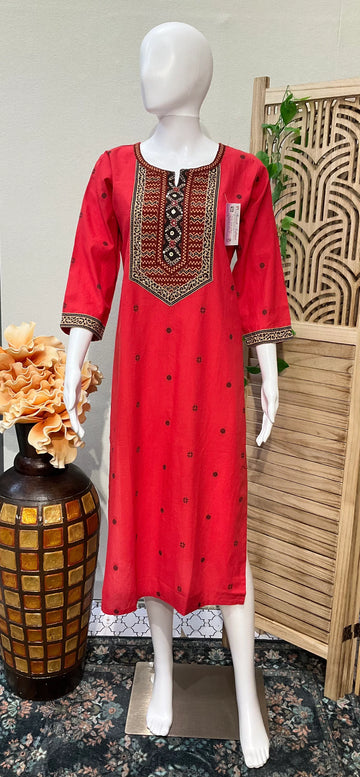 Red -Handloom Khadi Cotton Kurti