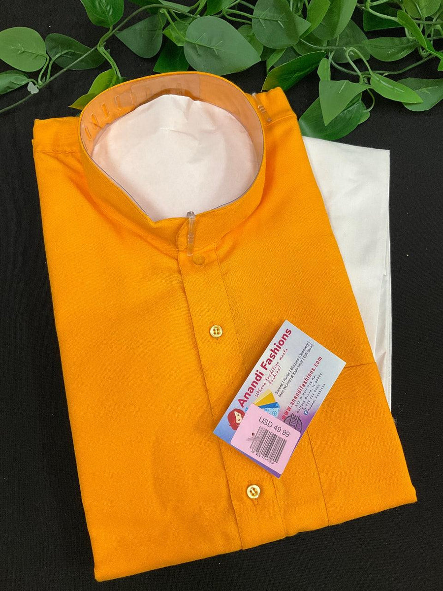 Mens Kurta Pajama Set - Dark Yellow Kurta