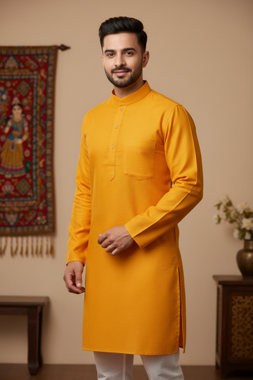 Mens Kurta Pajama Set - Dark Yellow Kurta