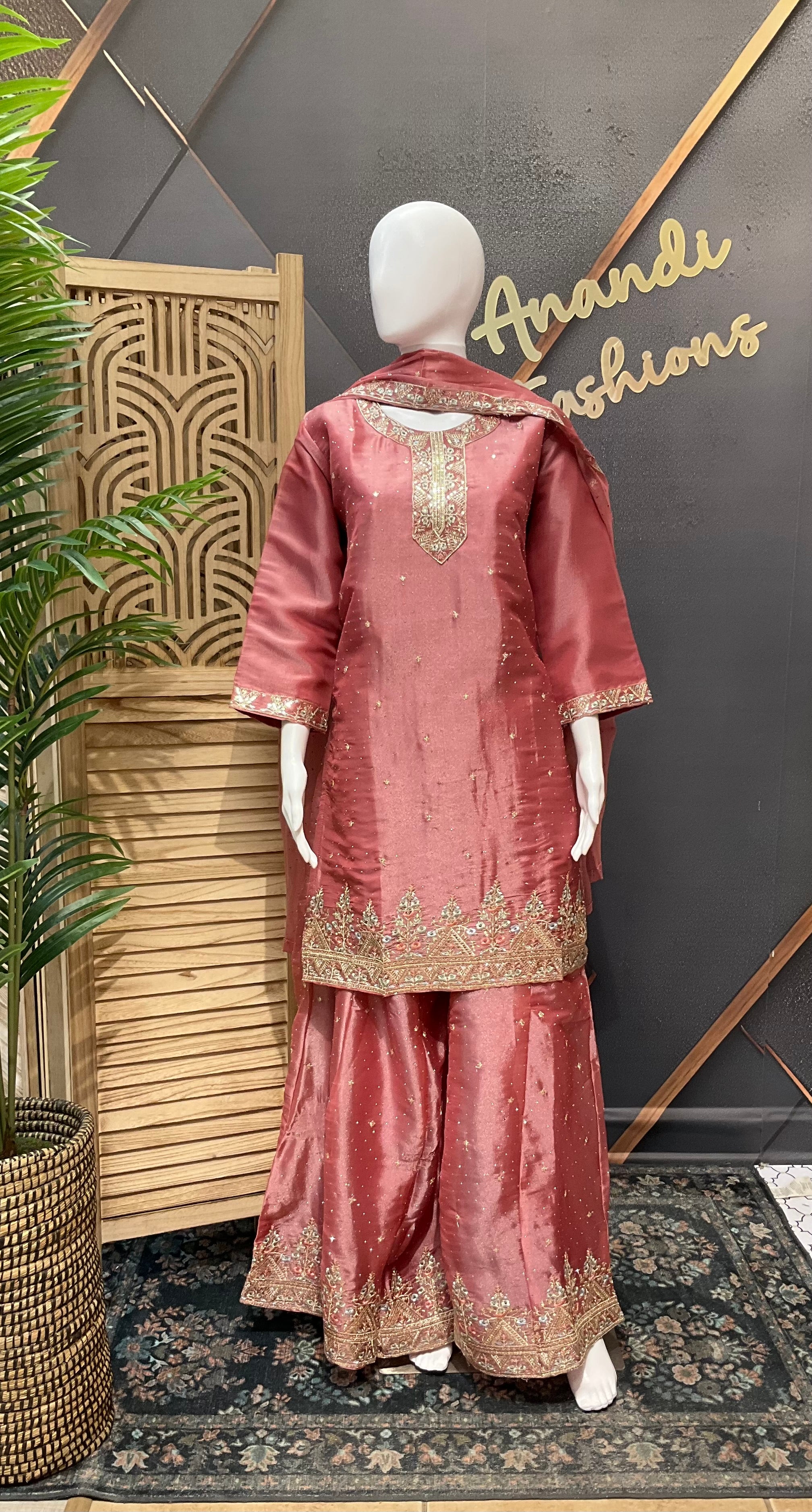 Size 44/Indian XXL - Party Wear Tissue Palazzo/Sharara set