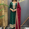 Green Anarkali Kurti Set Size 42/44 - Vichitra Silk Party Wear