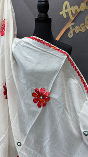 Half White Pure Khadi Cotton mirror dupatta -  - Anandi Fashions