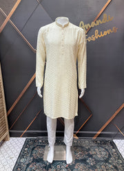 Half White Rayon Chikankari Men’s wear Kurta set