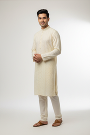 Half White Rayon Chikankari Men’s wear Kurta set