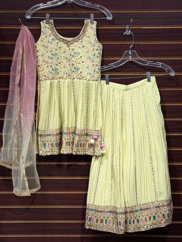Pastel Green - Little Girls - Party Wear Peplum Top Lehenga set