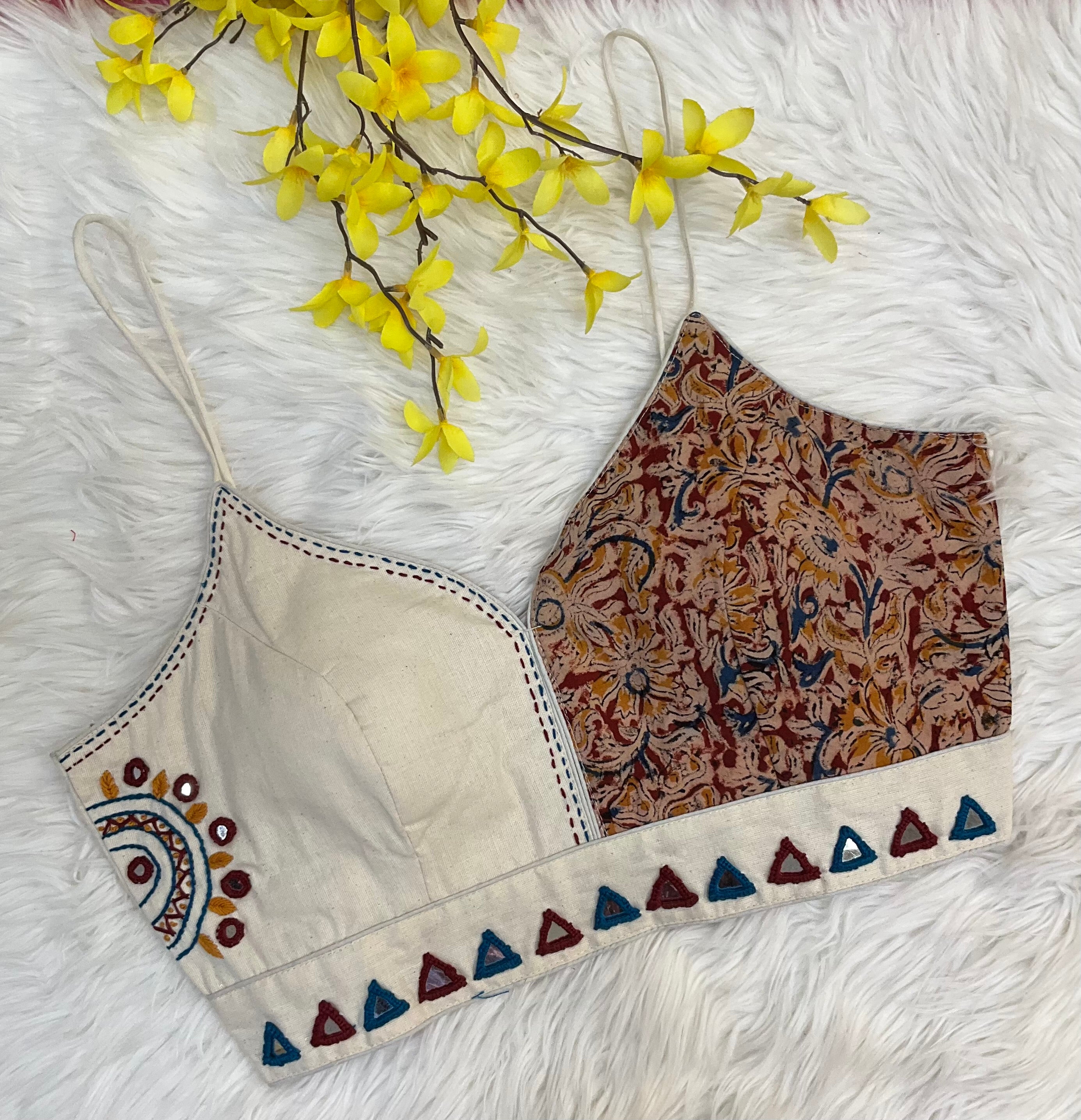 Fancy Thin Strap Kalamkari Blouses in Cotton- Size 38