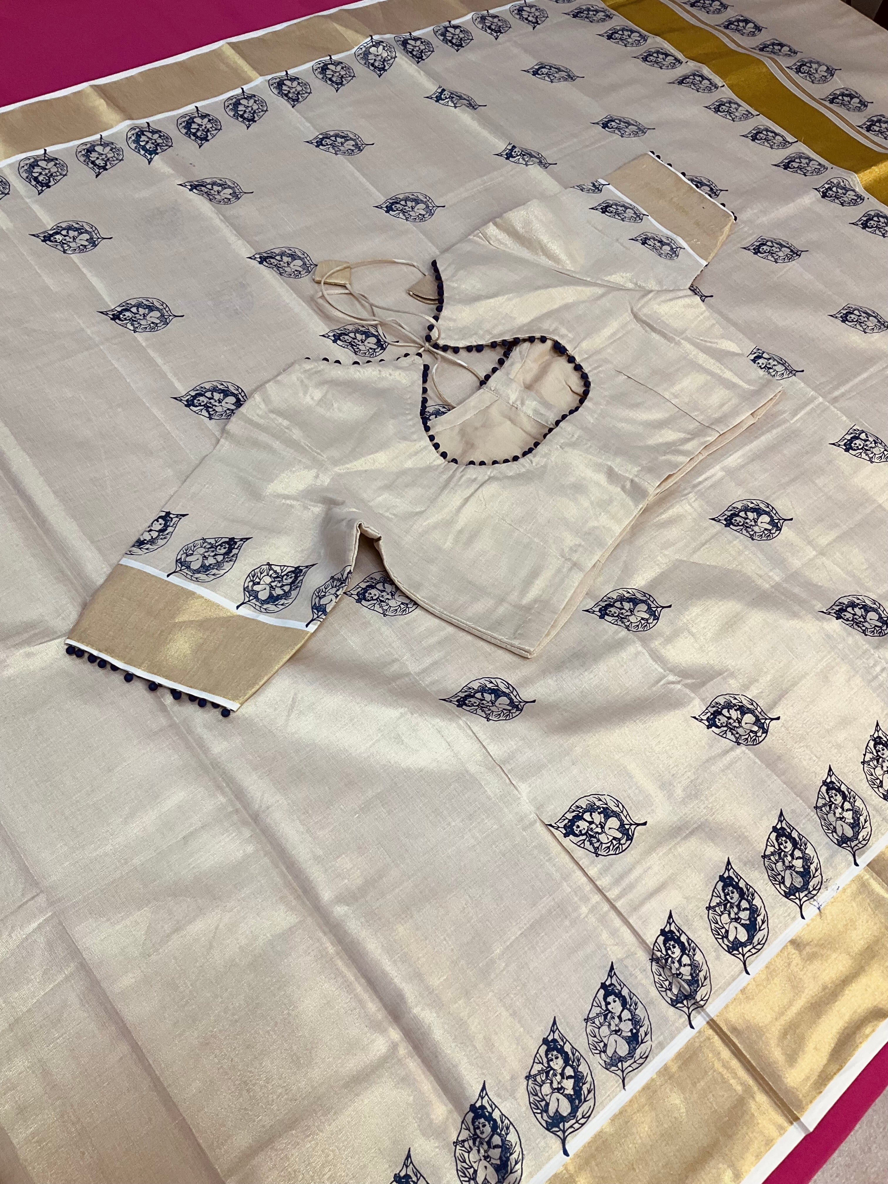 Krishna Print Kerala saree with Blouse