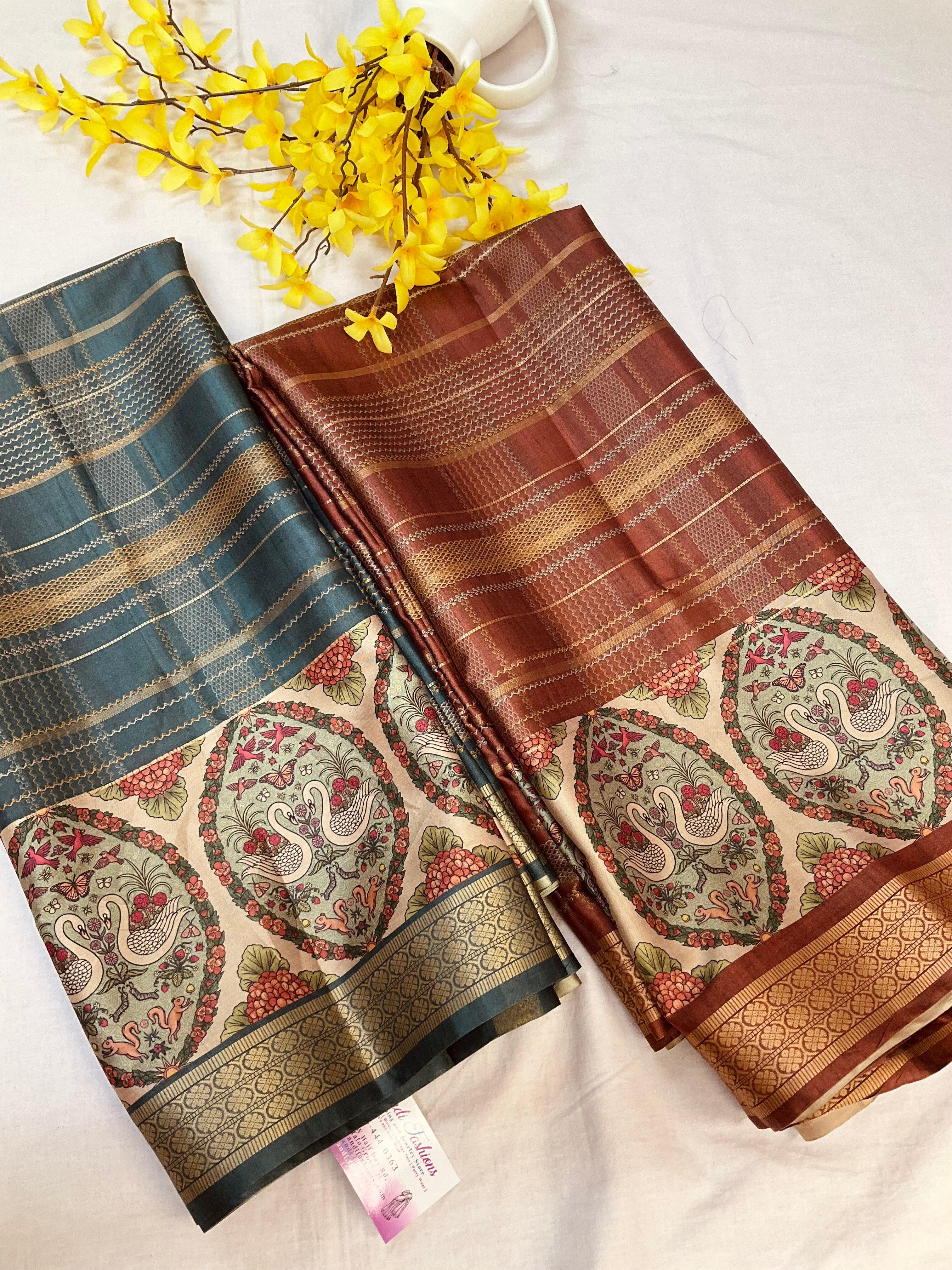 Light Weight Fancy Silk Saree with Animal Design Border