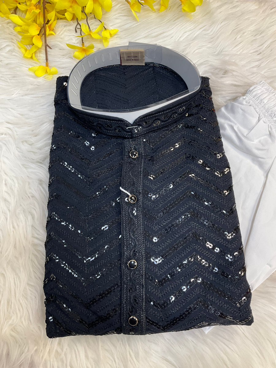 Navy Blue Rayon Chikankari Men’s wear Kurta set
