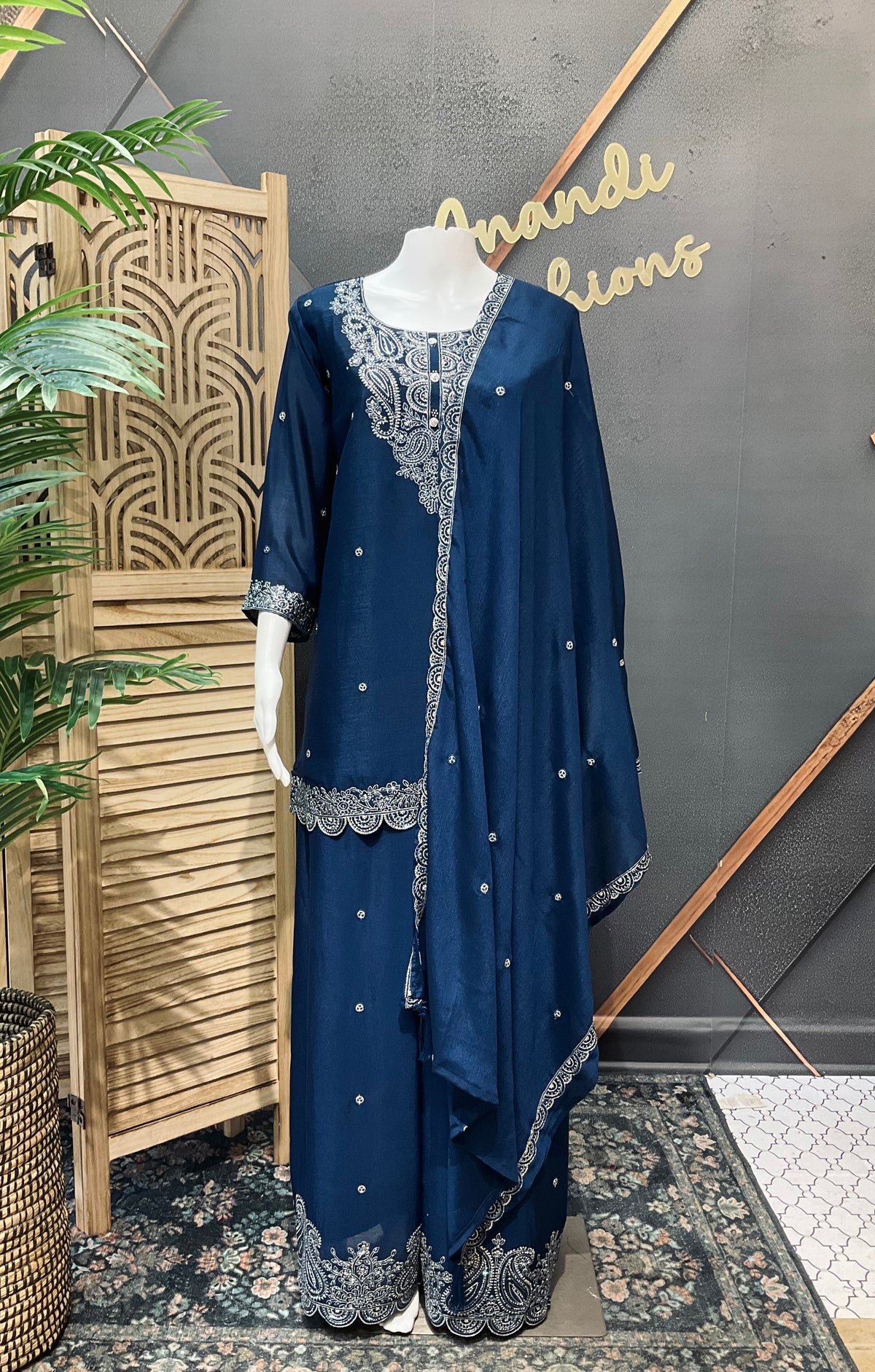 Size 44- Navy Blue Party Wear Palazzo set