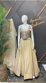 Women’s Champagne Gold Mirror Work Lehenga Choli with Dupatta