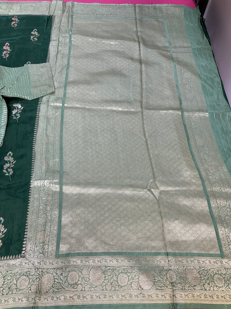 Green Benarasi Silk saree with Stitched Blouse