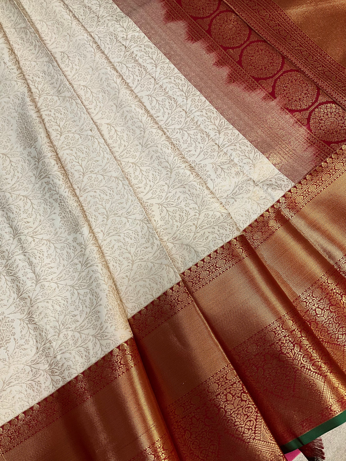 Semi Silk Half White & Red Border Saree