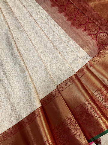 Semi Silk Half White & Red Border Saree