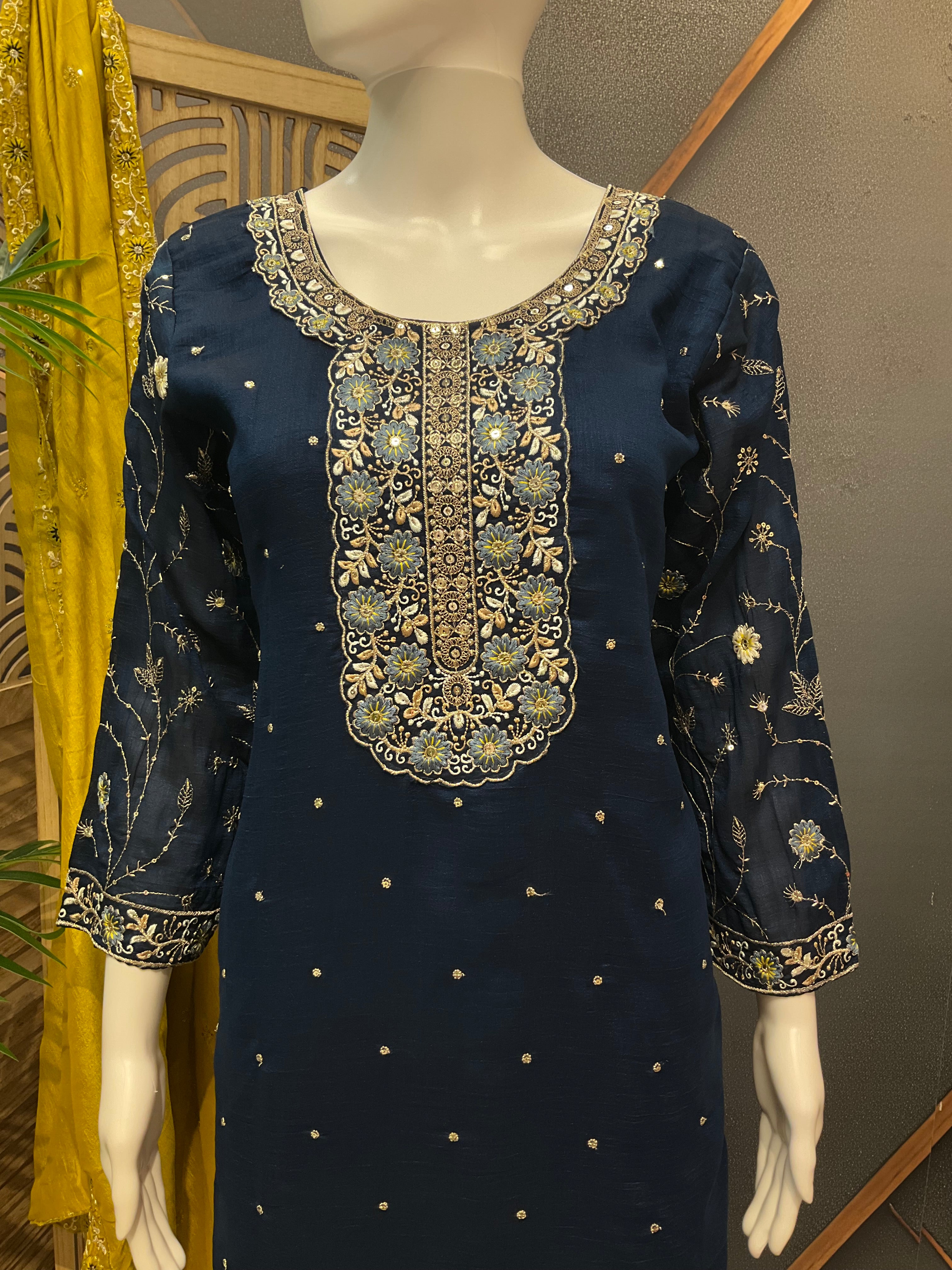Party Wear Chudidhar/Kurti set with contrast Dupatta