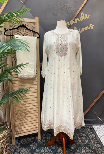 Plus size- Half White Anarkali kurti sets
