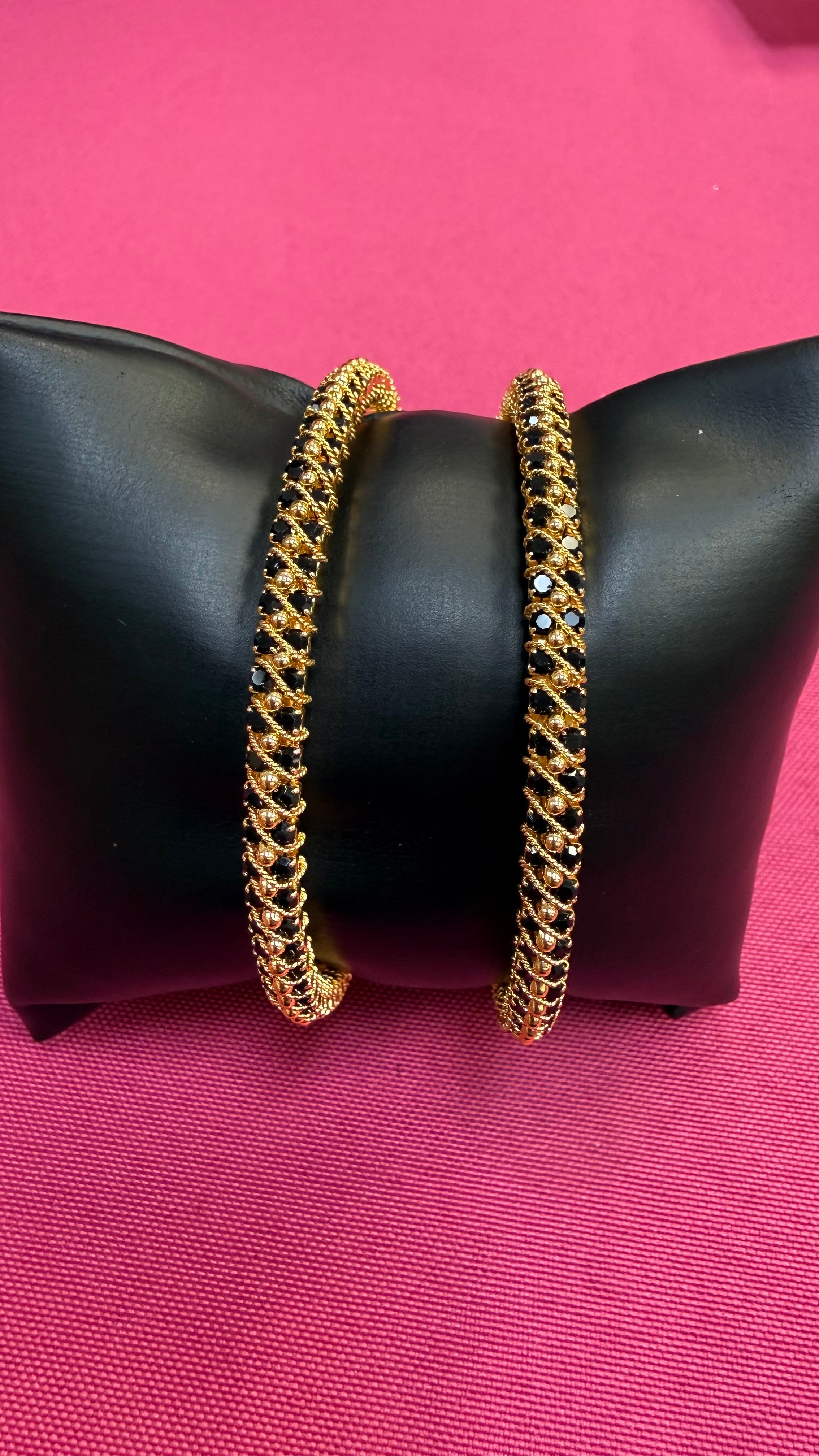 Black CZ Stone Gold Finish Bangles set- set of 2