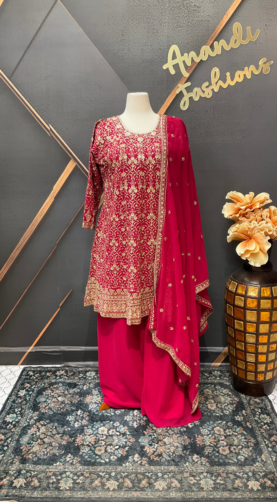 Plus size Pink Party Wear Georgette Palazzo set