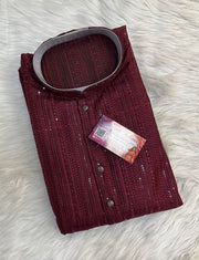 Maroon Mens Chikankari kurta set