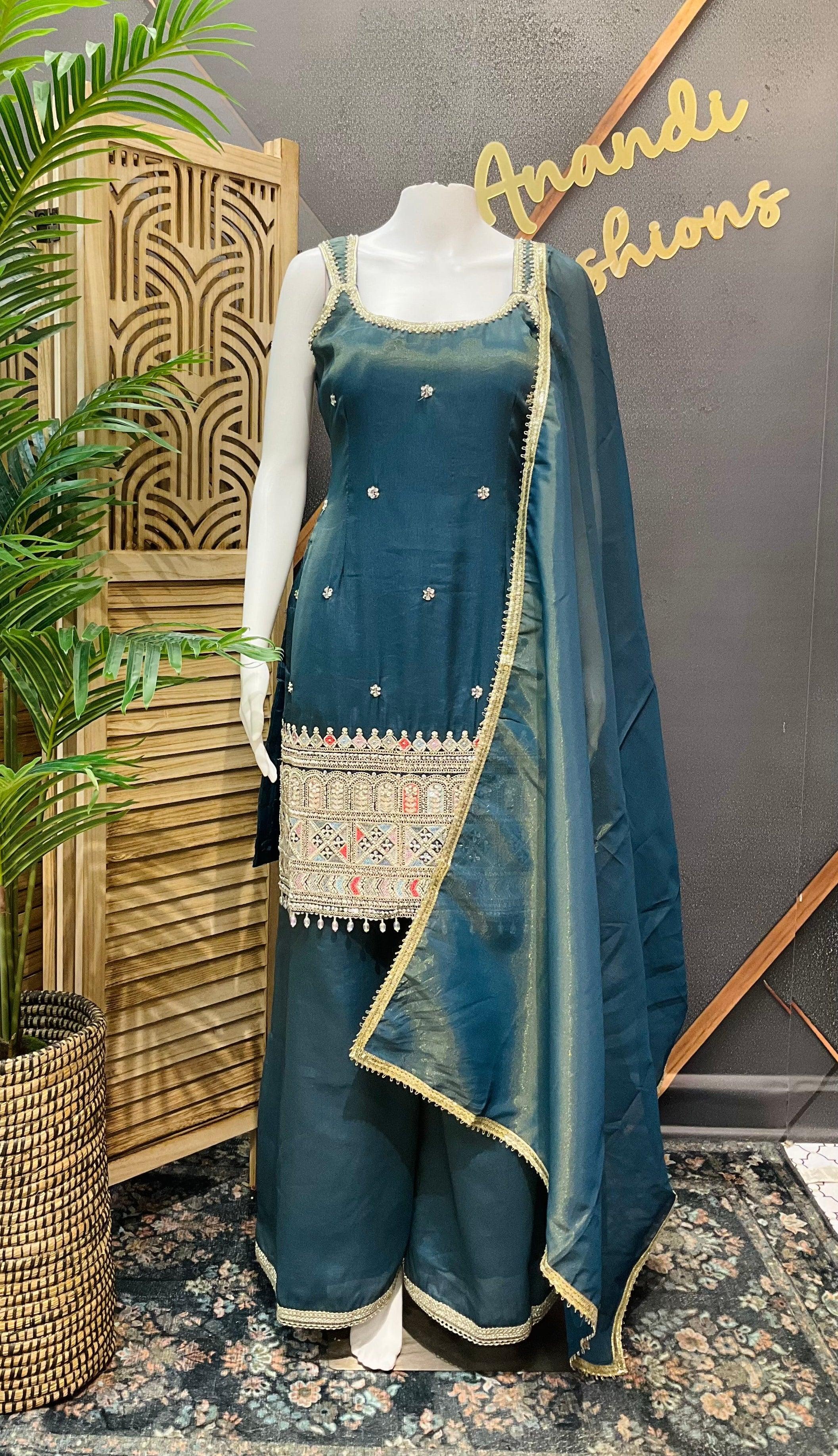Sleeveless Tissue Sharara Set Size 40 - Designer Party Wear