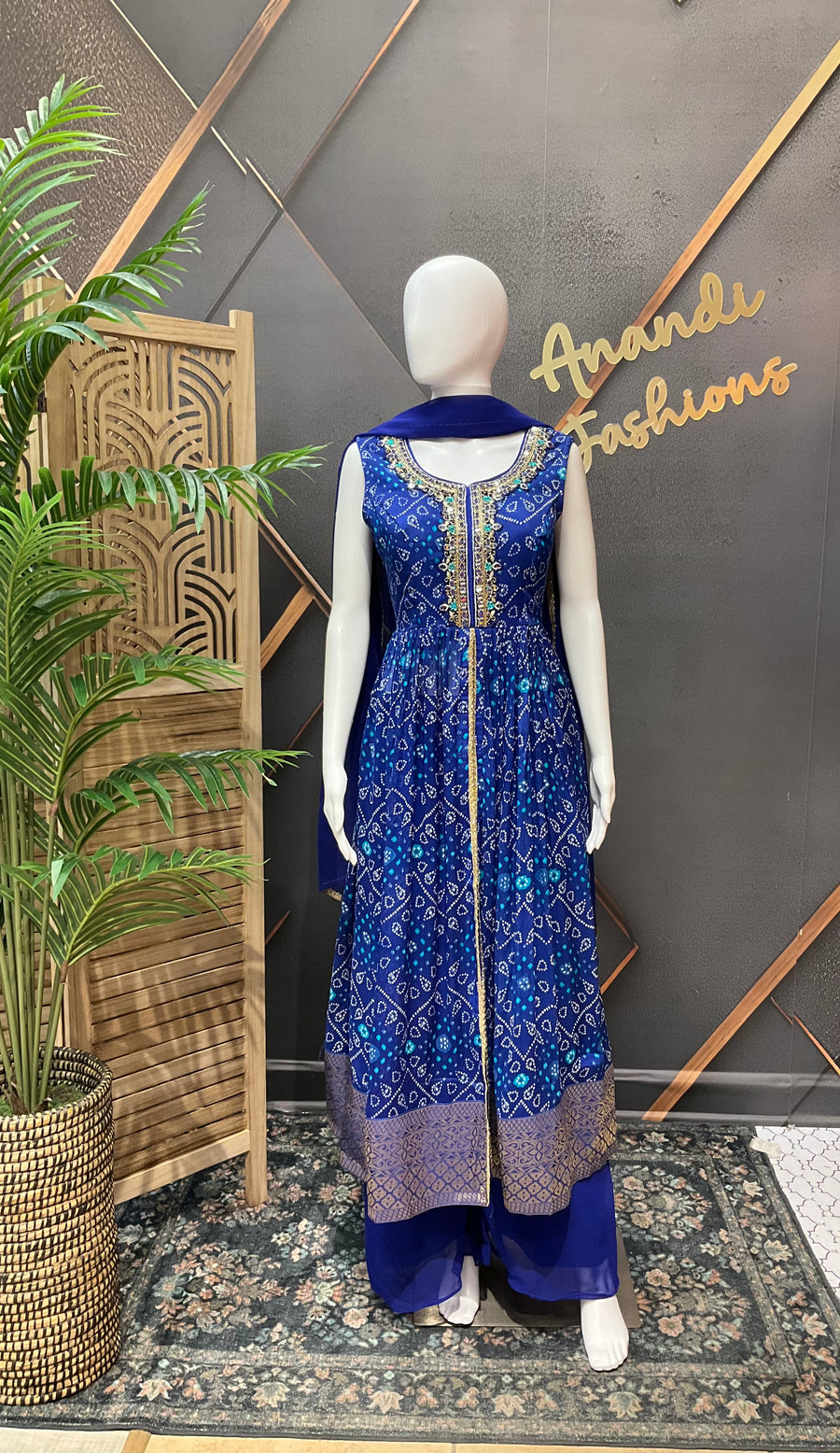 Royal Blue - Silk Bandhini Party Wear Palazzo set
