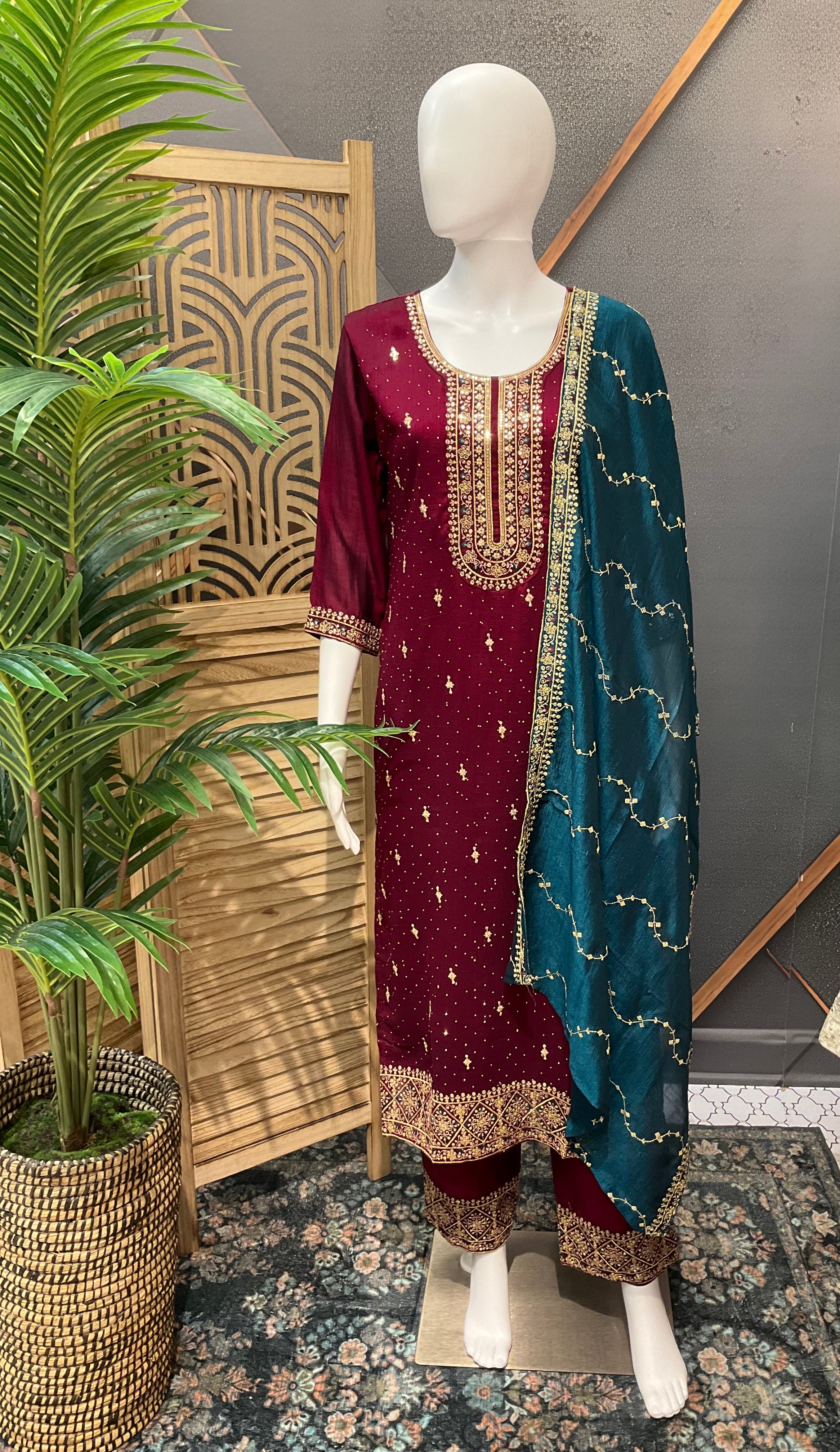 Wine Color- Party Wear Chudidhar/Kurti set