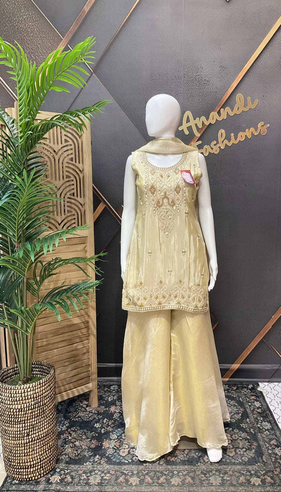 Gold Satin Silk Party Wear Palazzo set