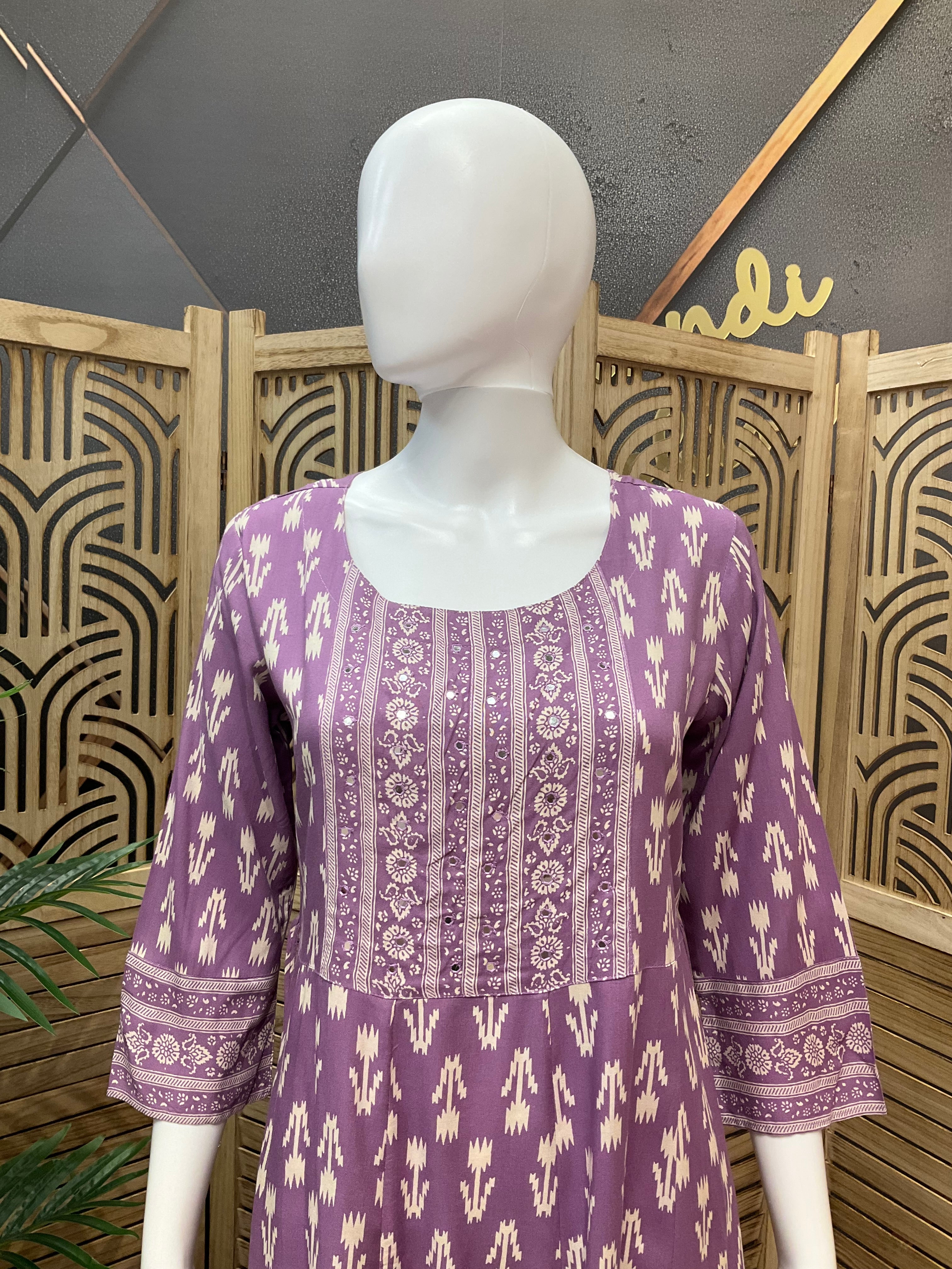 Pure Cotton- Lavender Long Anarkali Kurti