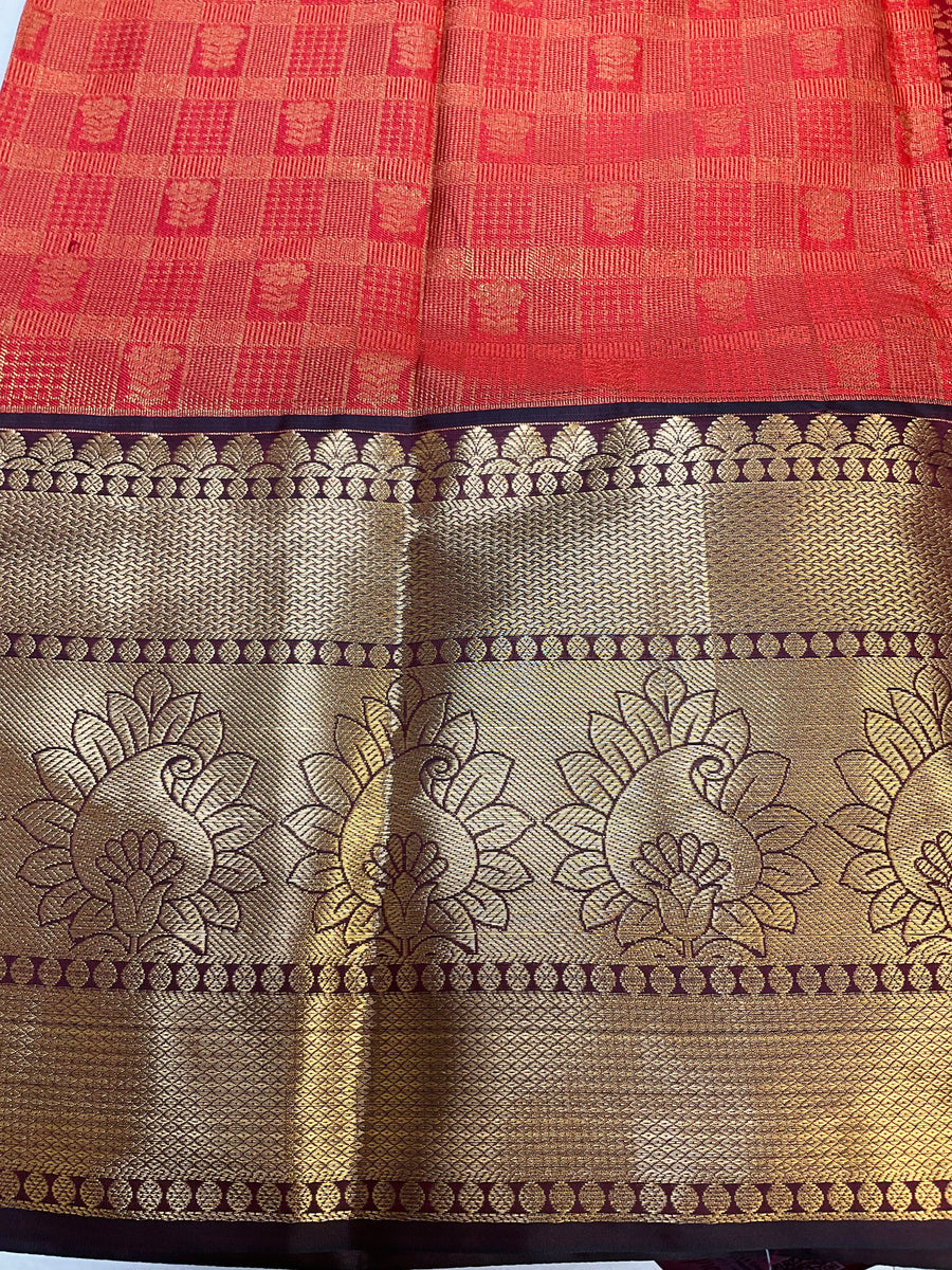 Semi silk Red Kanjeevaram saree