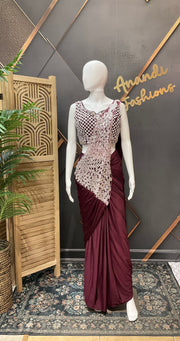 Wine color Ready to wear saree