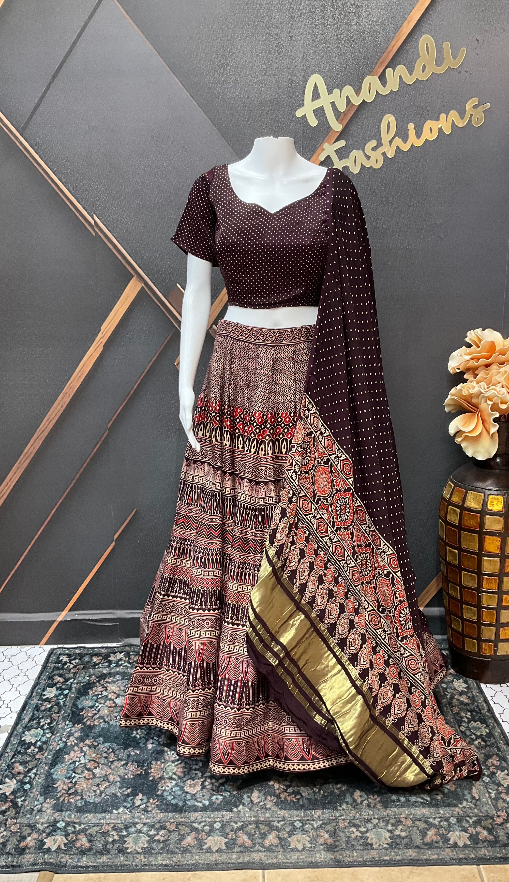 Wine Gajji Silk Garba Chaniya Choli set