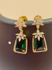 CZ Earrings with Green Stone