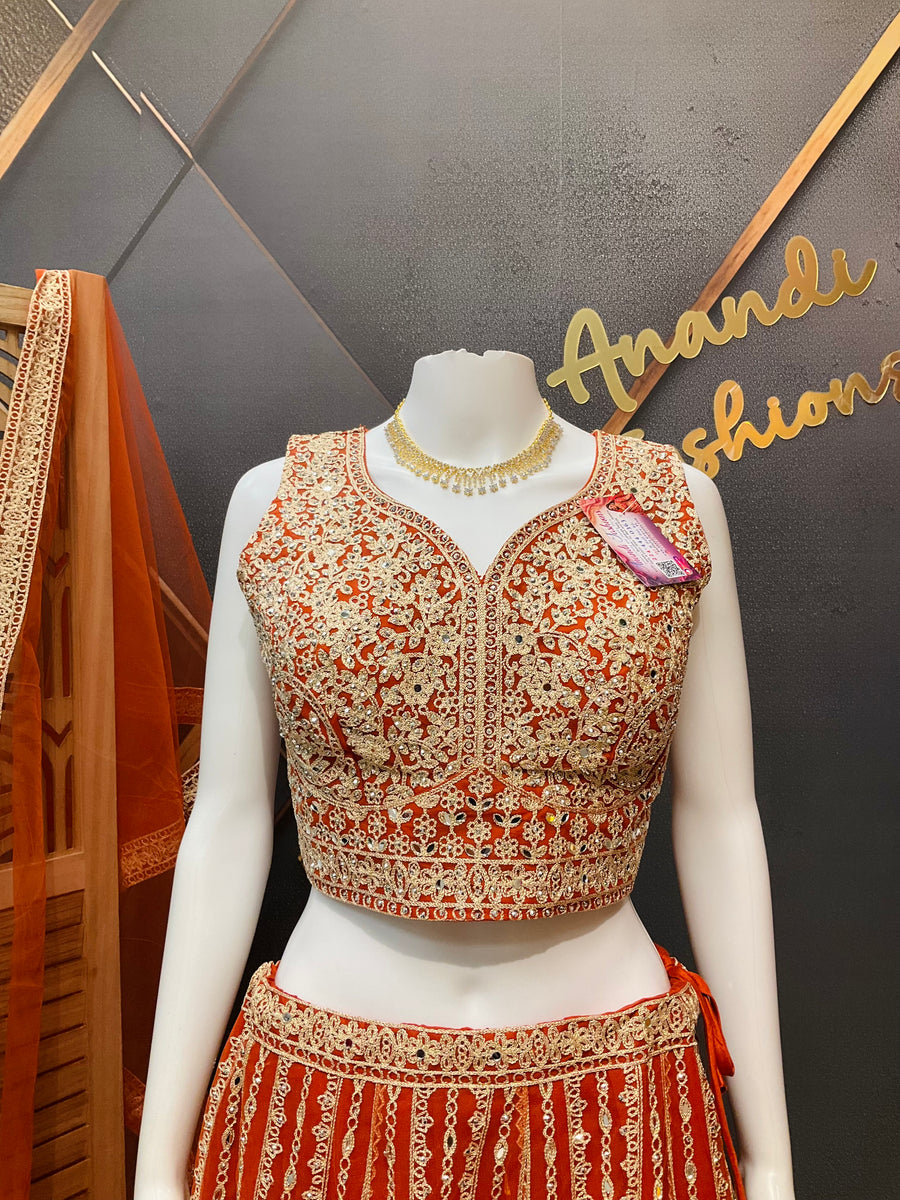 Orange Heavy Work Lehanga Set