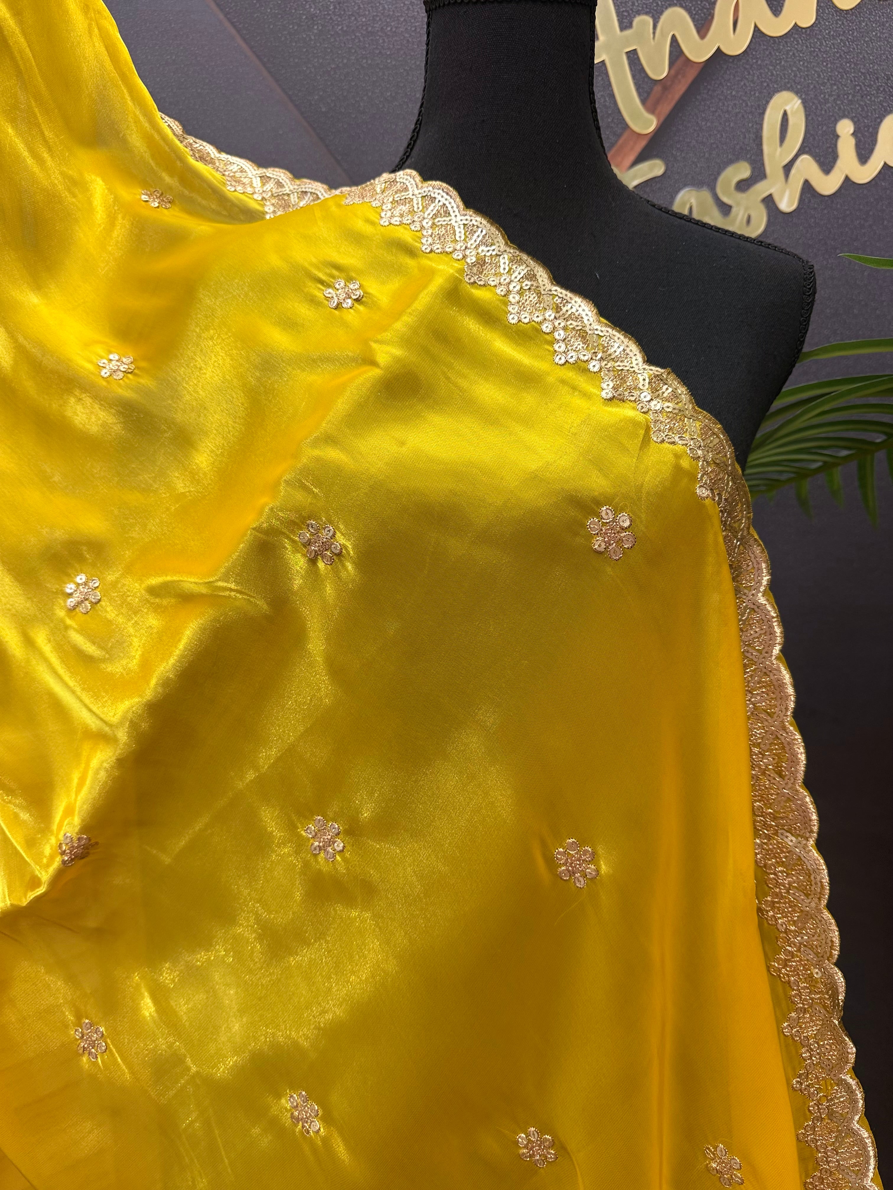 Satin Silk Dupattas with Gold Zari Work