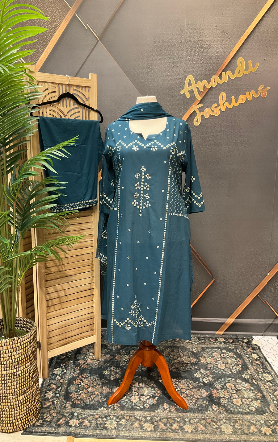 Plus size Pure Cotton Teal Blue kurti set