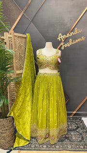 Green Party Wear Lehenga Set