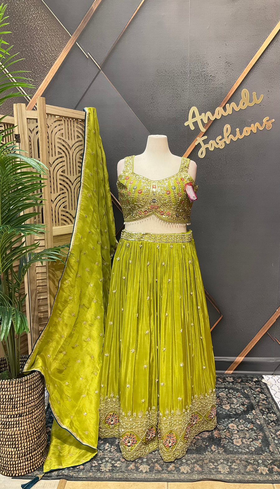 Green Party Wear Lehenga Set