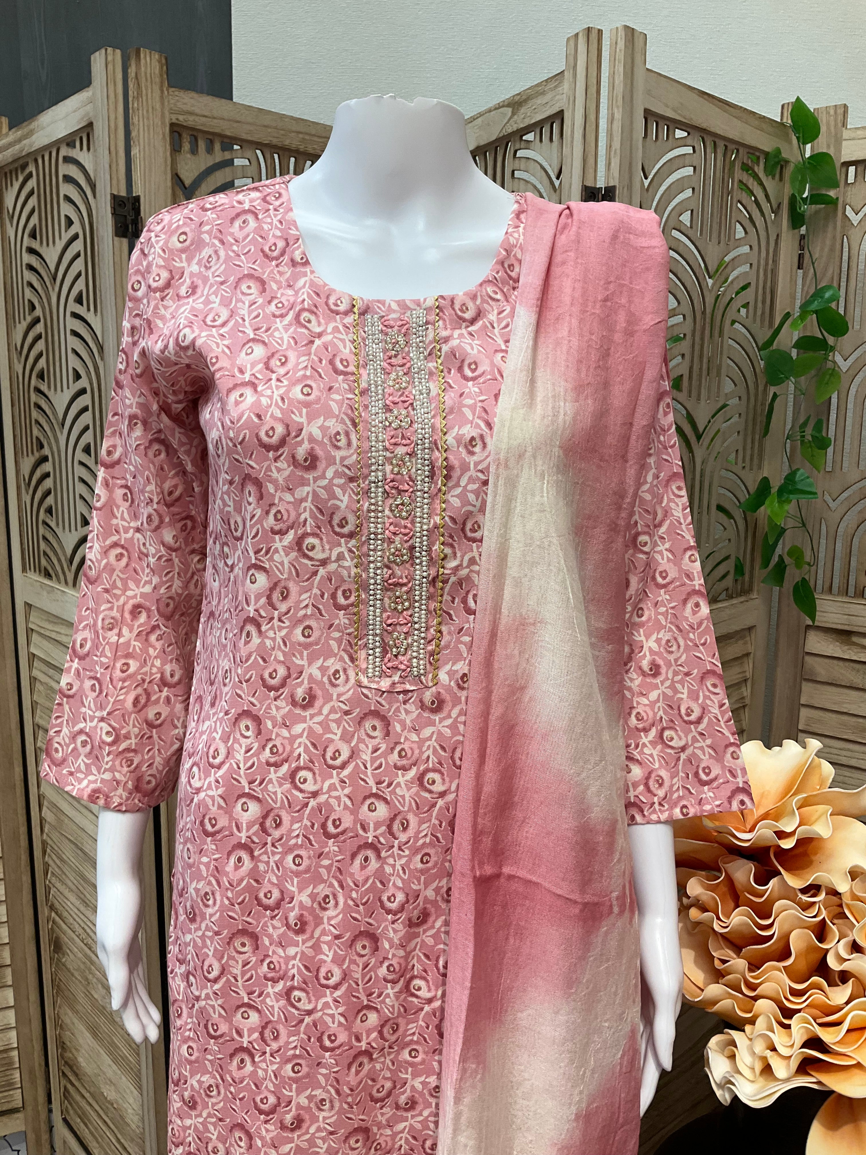 Plus Size - Pure Cotton Kurti set with bead embroidery work