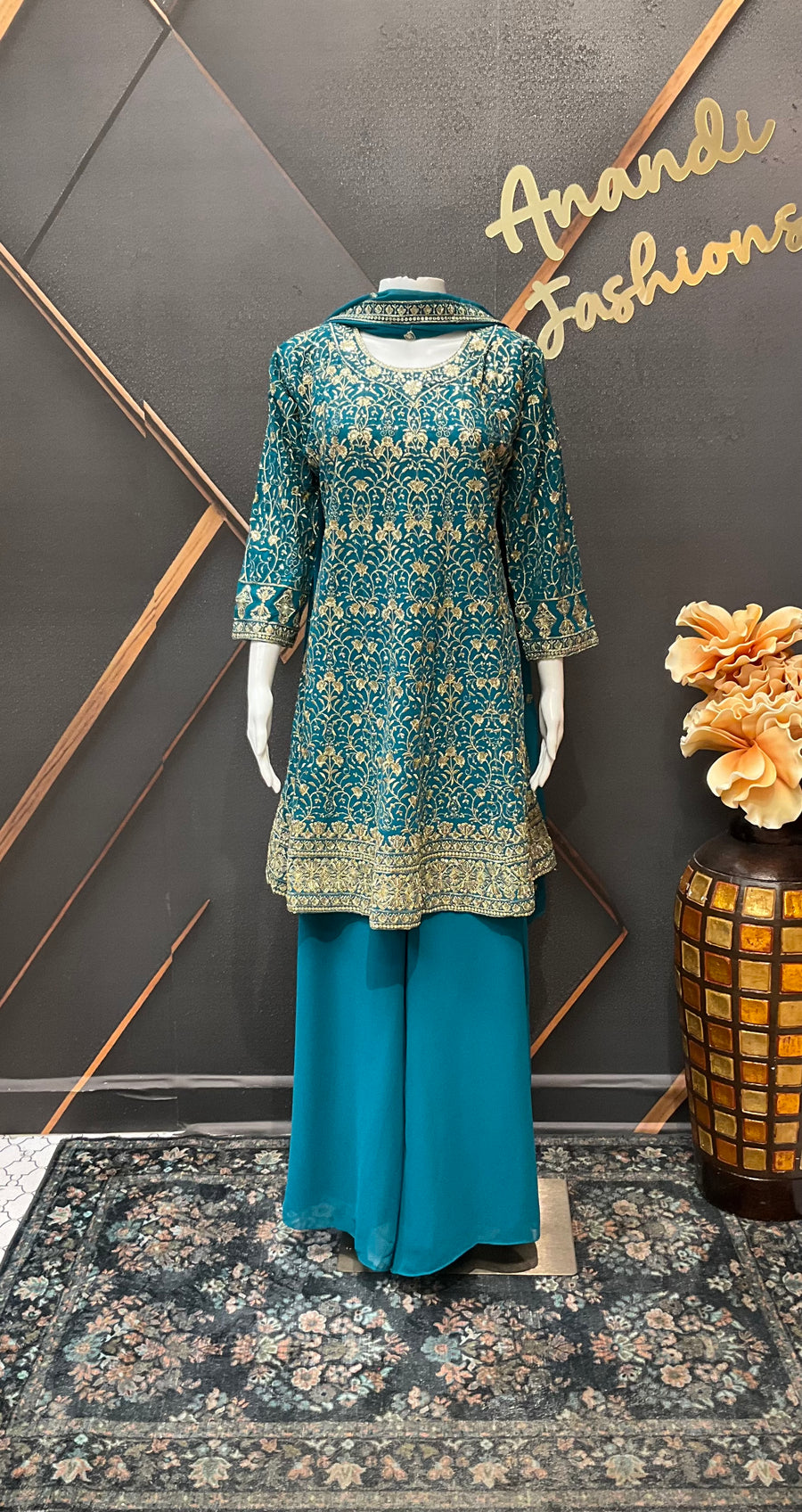 Rama Blue Party Wear Georgette Palazzo set