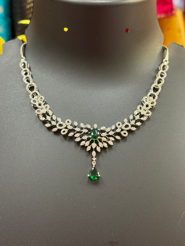 Silver Finish Necklace set with Emerald Stone