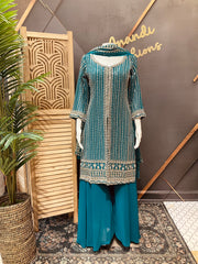 /Indian M Rama Blue Georgette Palazzo/ Sharara Set
