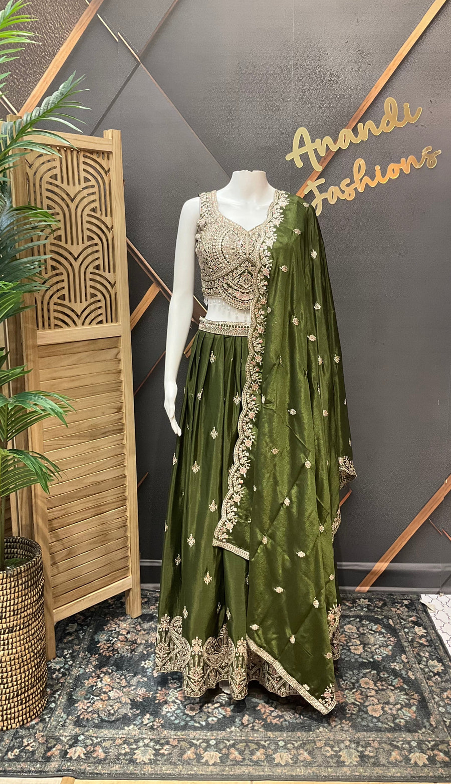 Green Party Wear Lehenga set