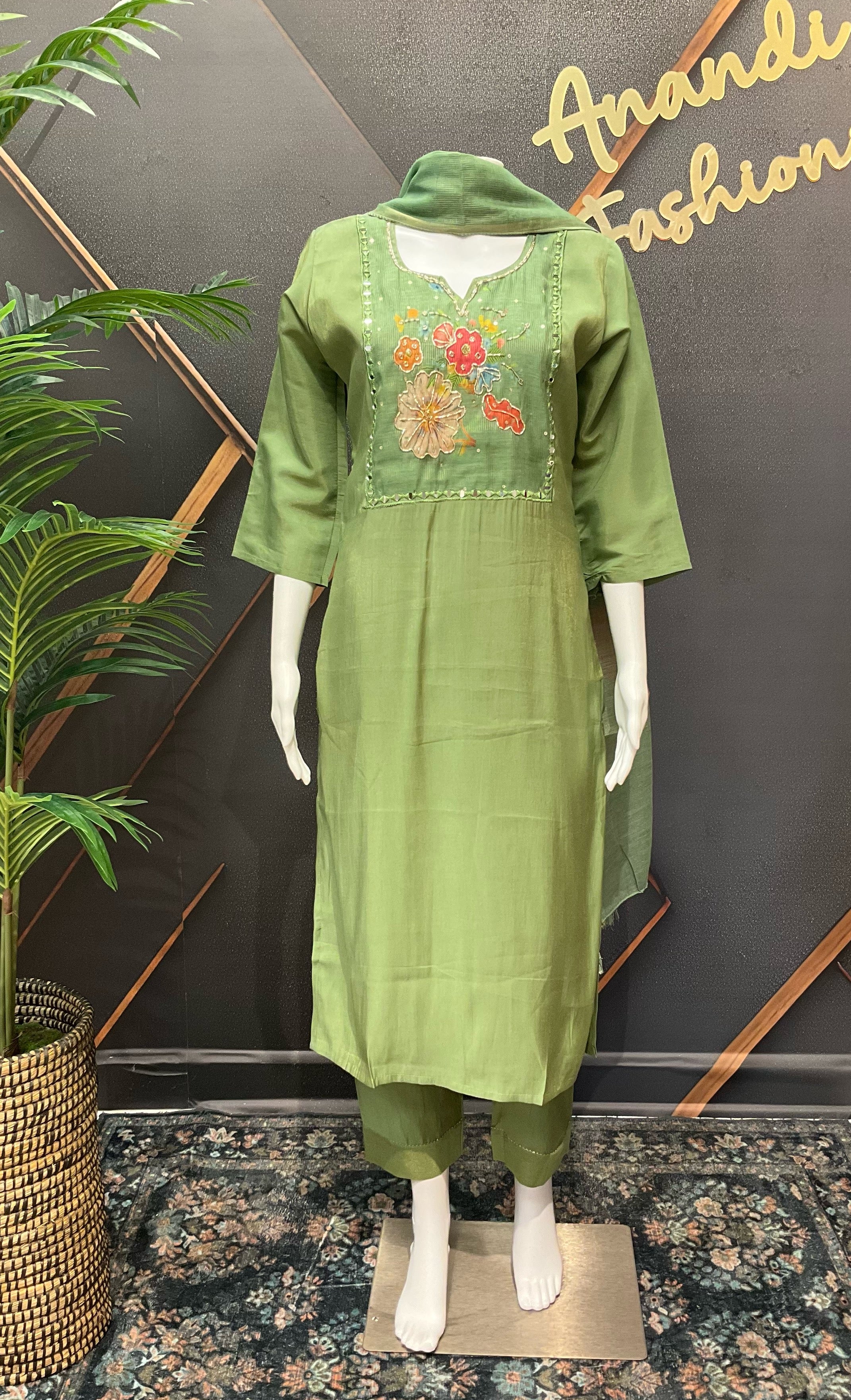 Green - Party Wear Tissue Kurti set